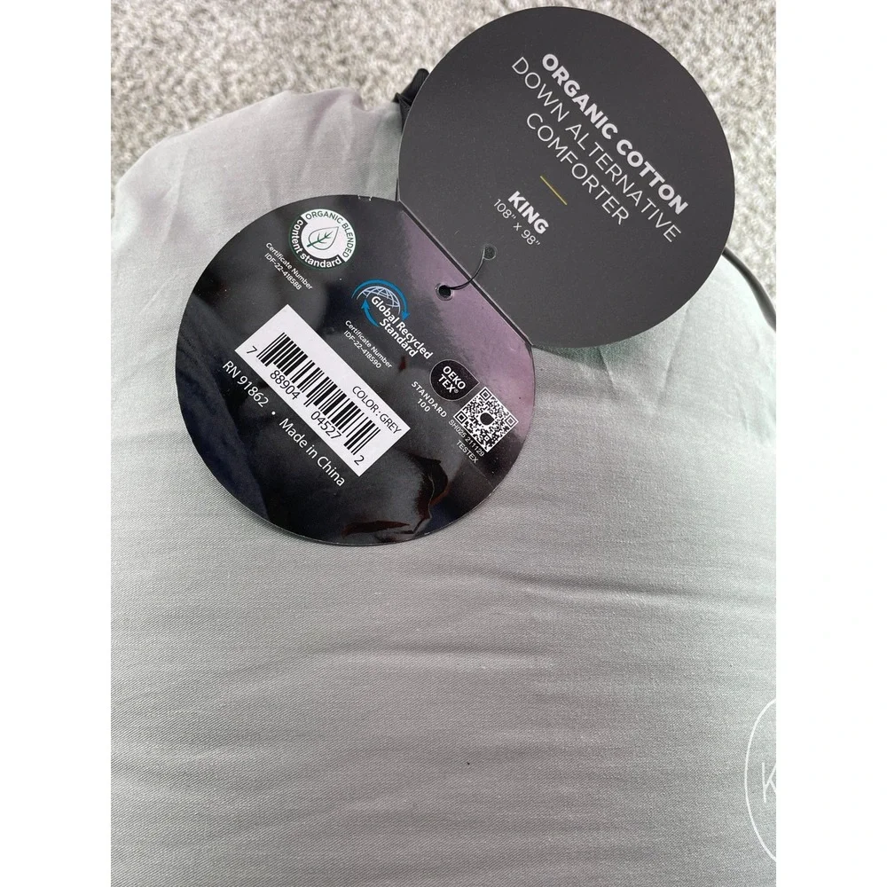 Farm To Home Comforter Unisex King Grey NEW Organic Cotton Down Alternative